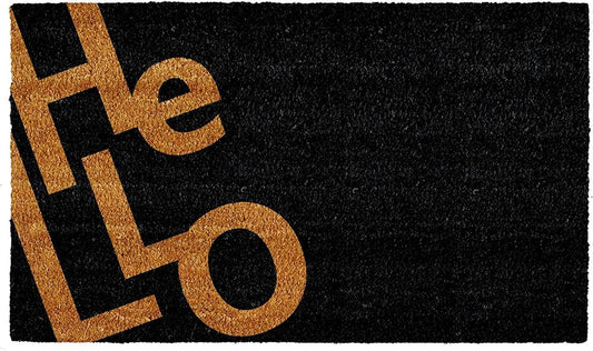 17" X 29" Black And Natural Hello Outdoor Coir Door Mat
