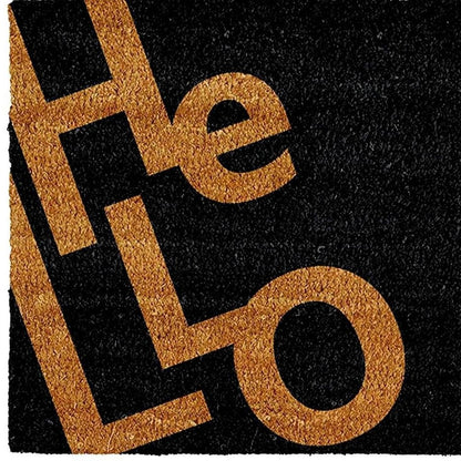 17" X 29" Black And Natural Hello Outdoor Coir Door Mat