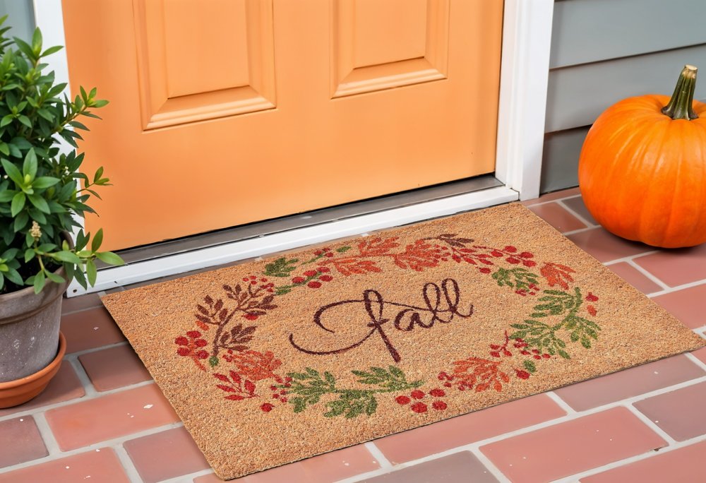 17" X 29" Natural Green And Orange Fall Leaves Coir Outdoor Door Mat — view 15