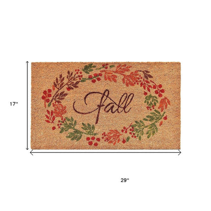 17" X 29" Natural Green And Orange Fall Leaves Coir Outdoor Door Mat