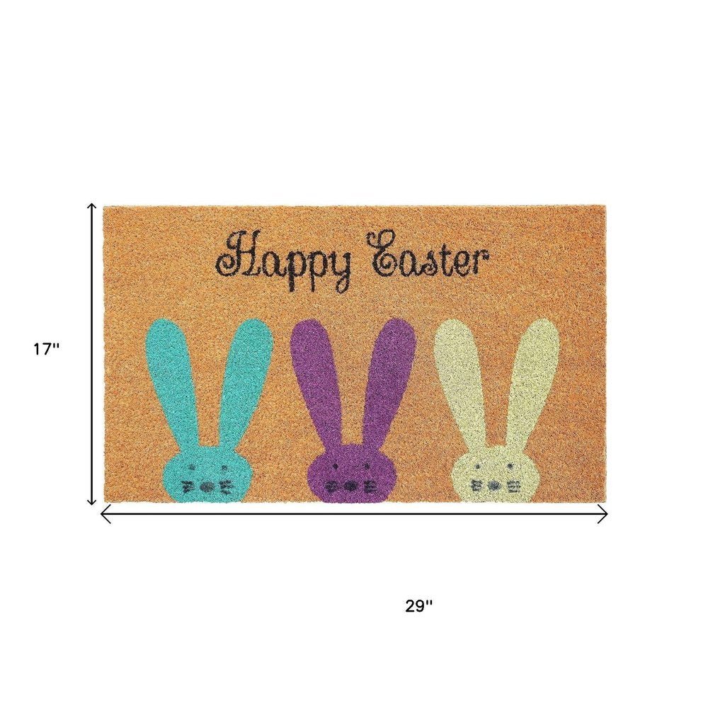 17" X 29" Natural Aqua And Purple Bunny Happy Easter Coir Outdoor Door Mat — view 3