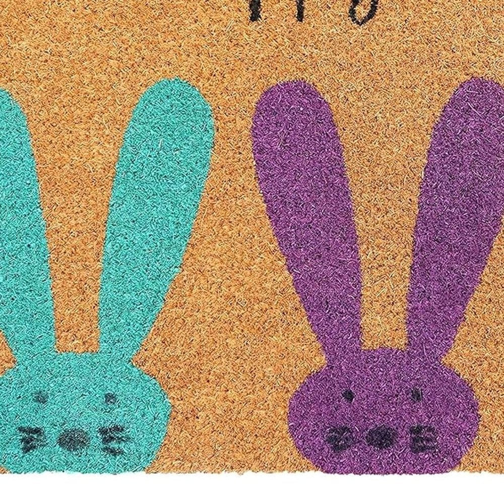 17" X 29" Natural Aqua And Purple Bunny Happy Easter Coir Outdoor Door Mat — view 6