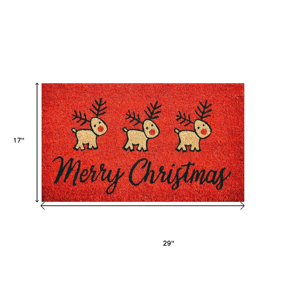 17" X 29" Red And Black Coir Reindeer Outdoor Christmas Door Mat — view 4