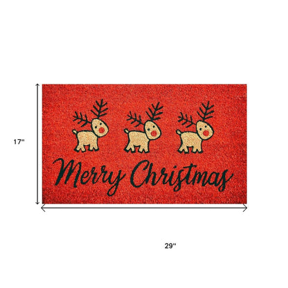 17" X 29" Red And Black Coir Reindeer Outdoor Christmas Door Mat HomeRoots