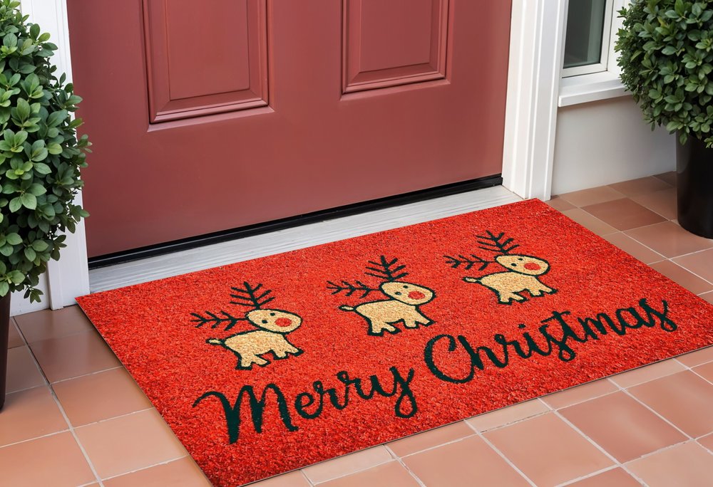 17" X 29" Red And Black Coir Reindeer Outdoor Christmas Door Mat — view 5