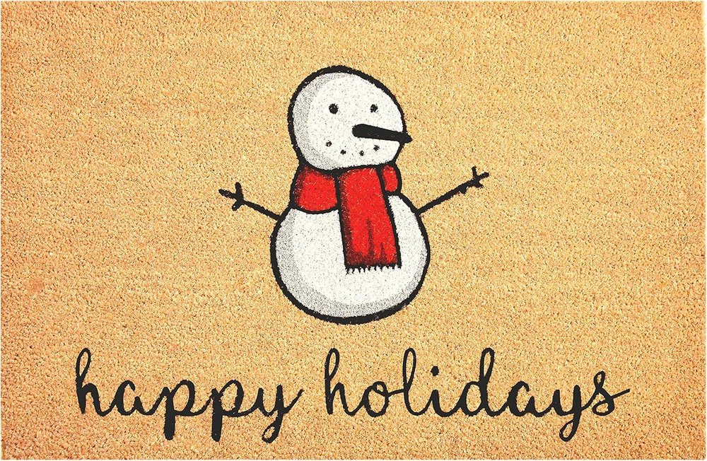 17" X 29" Natural And White Coir Snowman Outdoor Christmas Door Mat HomeRoots