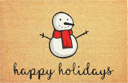 17" X 29" Natural And White Coir Snowman Outdoor Christmas Door Mat HomeRoots