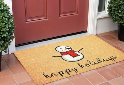 17" X 29" Natural And White Coir Snowman Outdoor Christmas Door Mat HomeRoots