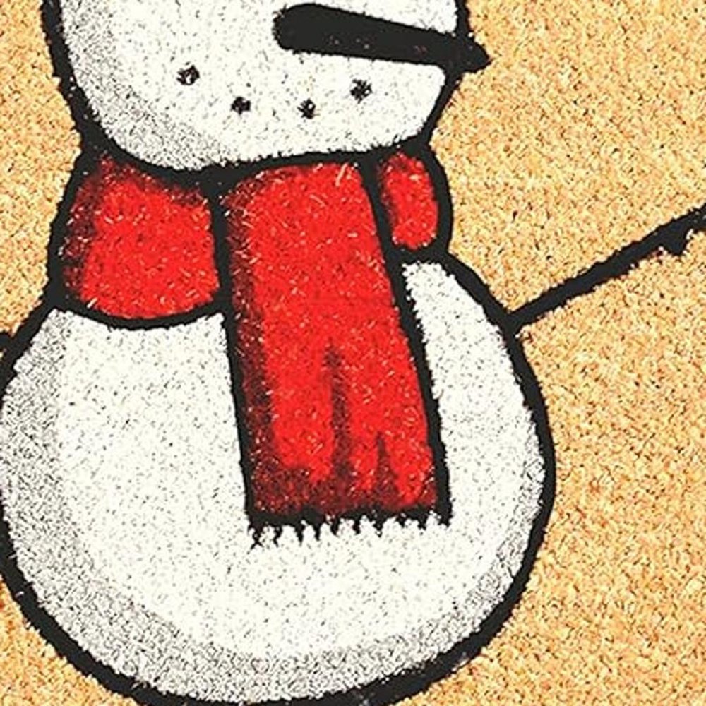 17" X 29" Natural And White Coir Snowman Outdoor Christmas Door Mat HomeRoots