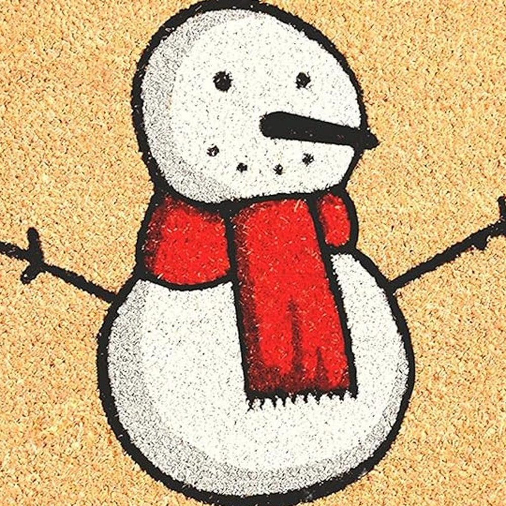 17" X 29" Natural And White Coir Snowman Outdoor Christmas Door Mat HomeRoots