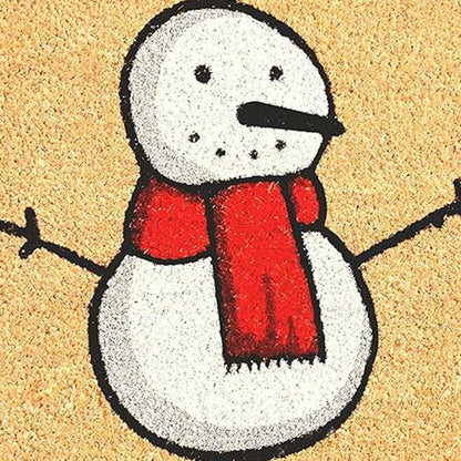 17" X 29" Natural And White Coir Snowman Outdoor Christmas Door Mat HomeRoots