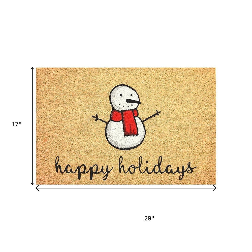 17" X 29" Natural And White Coir Snowman Outdoor Christmas Door Mat HomeRoots