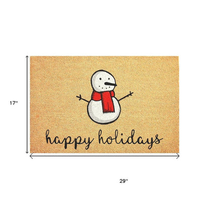 17" X 29" Natural And White Coir Snowman Outdoor Christmas Door Mat HomeRoots