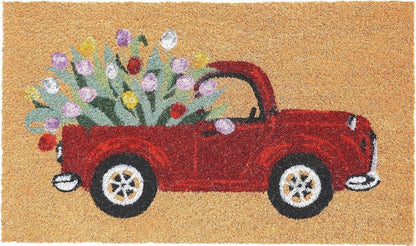 17" X 29" Natural And Red Floral Outdoor Coir Door Mat HomeRoots