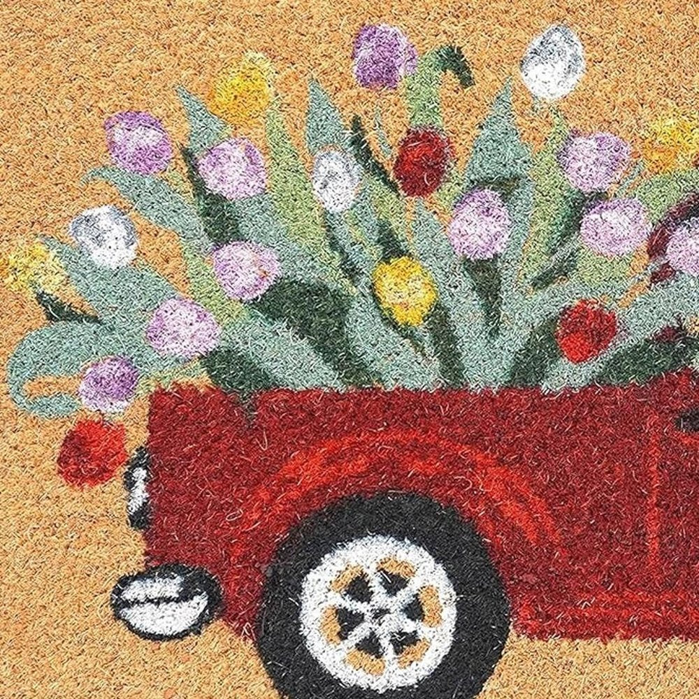 17" X 29" Natural And Red Floral Outdoor Coir Door Mat HomeRoots