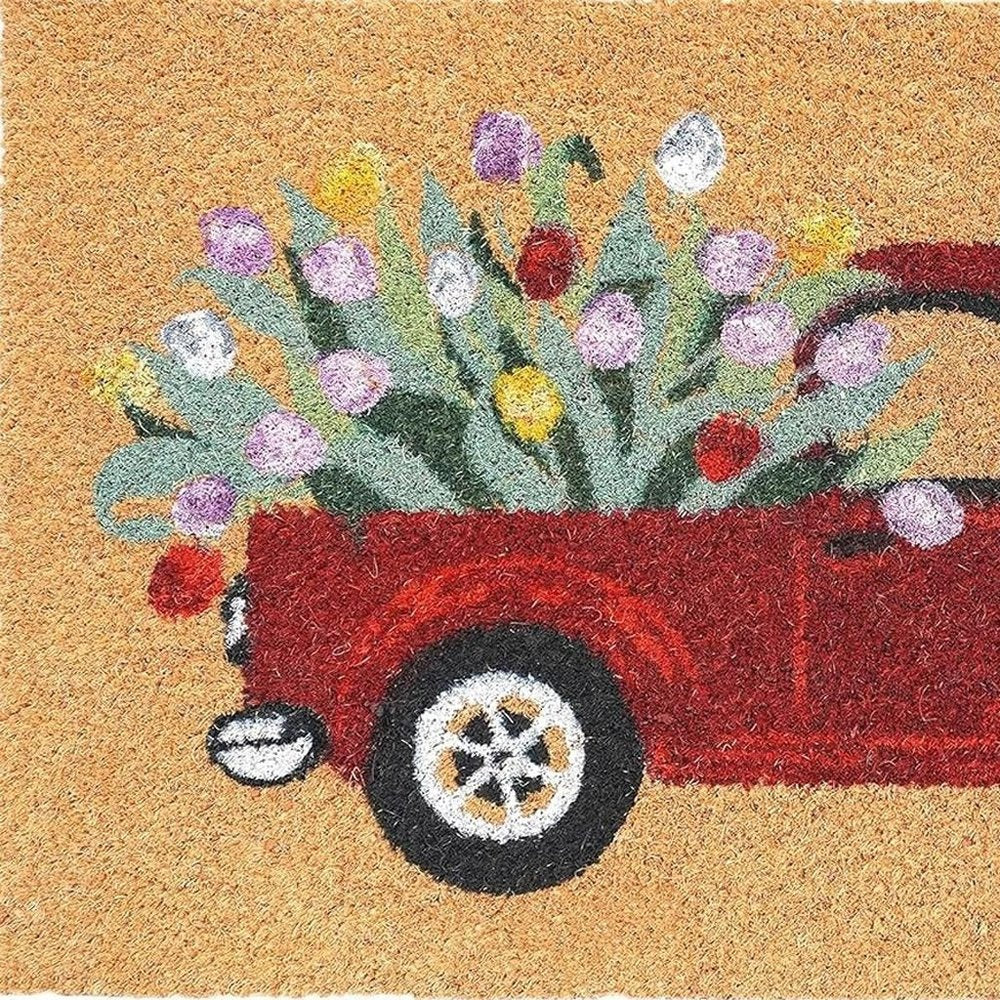 17" X 29" Natural And Red Floral Outdoor Coir Door Mat — view 3