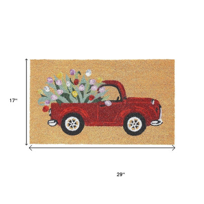 17" X 29" Natural And Red Floral Outdoor Coir Door Mat HomeRoots