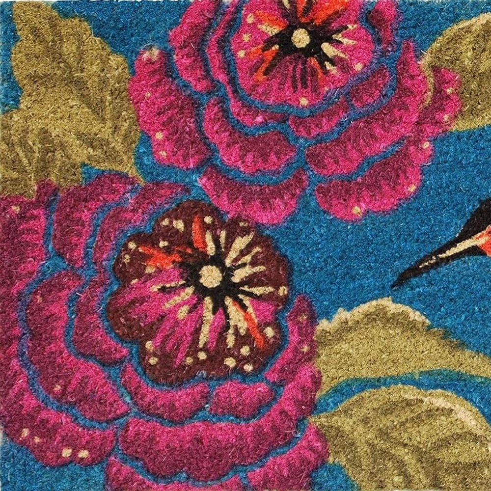 17" X 29" Blue Pink And Green Hummingbird Outdoor Coir Door Mat HomeRoots