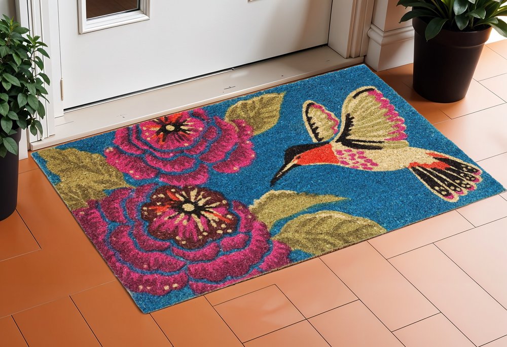 17" X 29" Blue Pink And Green Hummingbird Outdoor Coir Door Mat — view 5
