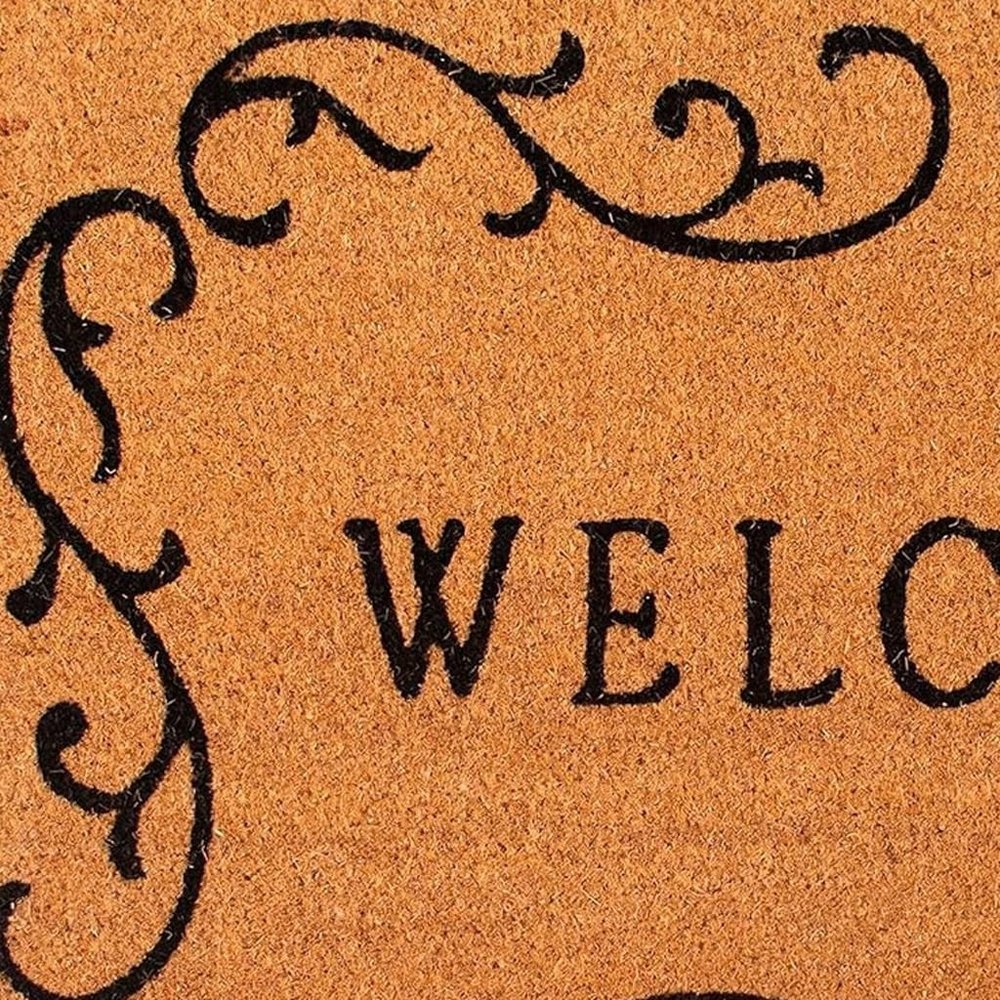 17" X 29" Natural And Black Scrollwork Welcome Outdoor Coir Door Mat
