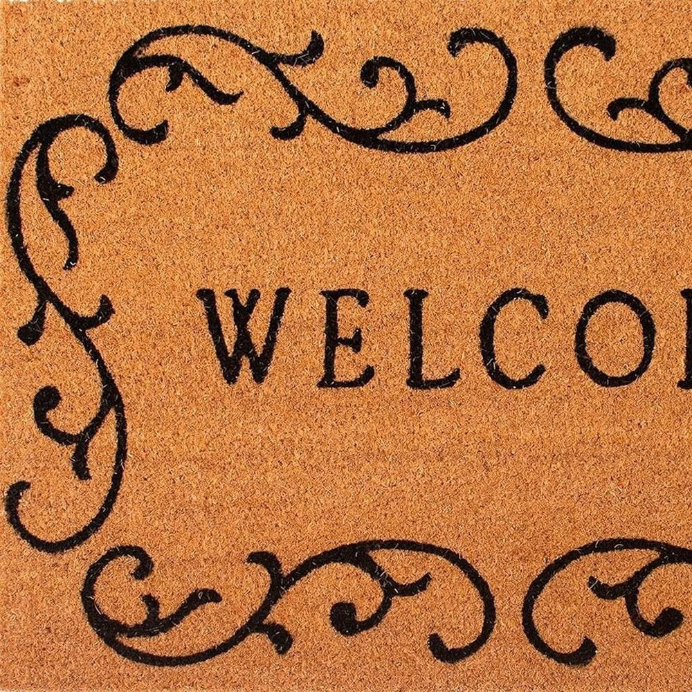 17" X 29" Natural And Black Scrollwork Welcome Outdoor Coir Door Mat — view 3