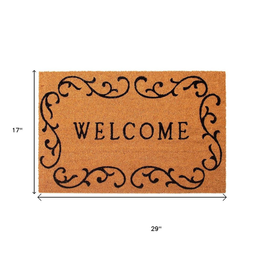 17" X 29" Natural And Black Scrollwork Welcome Outdoor Coir Door Mat — view 4