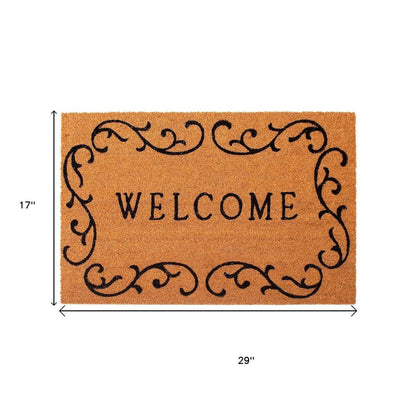 17" X 29" Natural And Black Scrollwork Welcome Outdoor Coir Door Mat