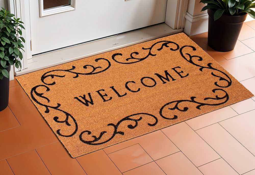 17" X 29" Natural And Black Scrollwork Welcome Outdoor Coir Door Mat — view 5