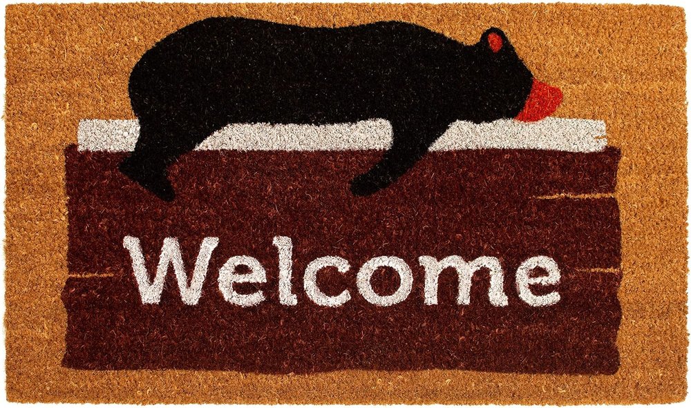 17" X 29" Natural Black And Brown Bear Welcome Outdoor Coir Door Mat — view 1