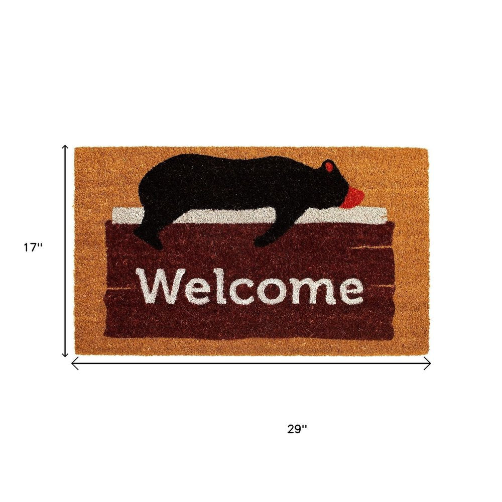 17" X 29" Natural Black And Brown Bear Welcome Outdoor Coir Door Mat
