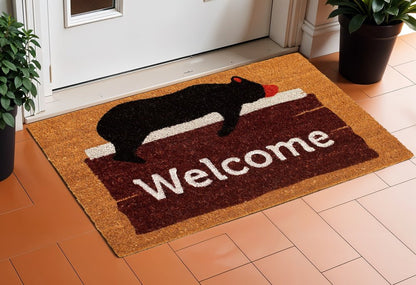 17" X 29" Natural Black And Brown Bear Welcome Outdoor Coir Door Mat