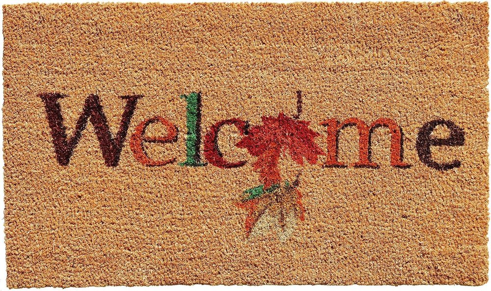 17" X 29" Natural And Orange Fall Leaves Welcome Coir Outdoor Door Mat HomeRoots