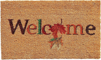 17" X 29" Natural And Orange Fall Leaves Welcome Coir Outdoor Door Mat HomeRoots