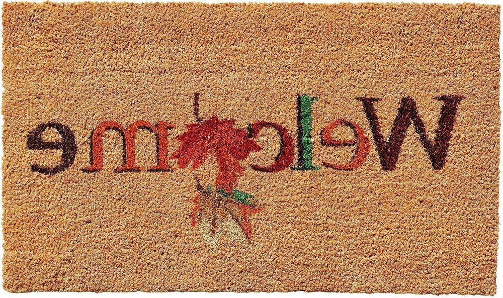 17" X 29" Natural And Orange Fall Leaves Welcome Coir Outdoor Door Mat HomeRoots