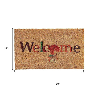 17" X 29" Natural And Orange Fall Leaves Welcome Coir Outdoor Door Mat HomeRoots