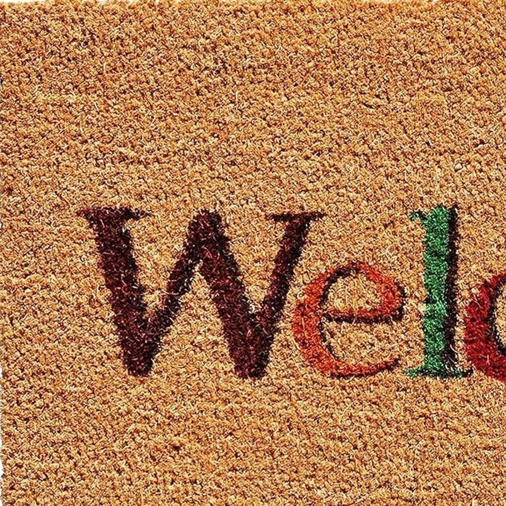 17" X 29" Natural And Orange Fall Leaves Welcome Coir Outdoor Door Mat HomeRoots
