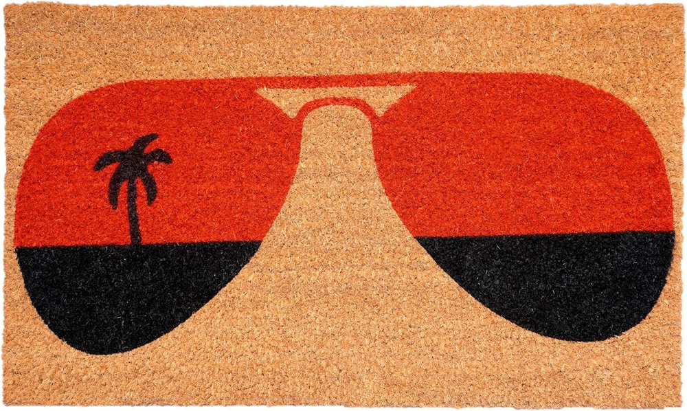 17" X 29" Natural And Red Summer Tropical Outdoor Coir Door Mat — view 1
