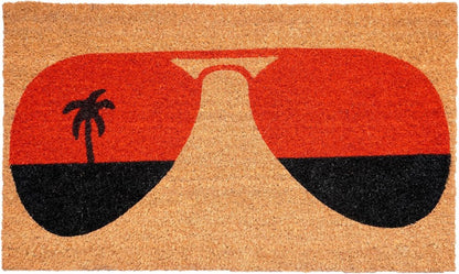 17" X 29" Natural And Red Summer Tropical Outdoor Coir Door Mat HomeRoots