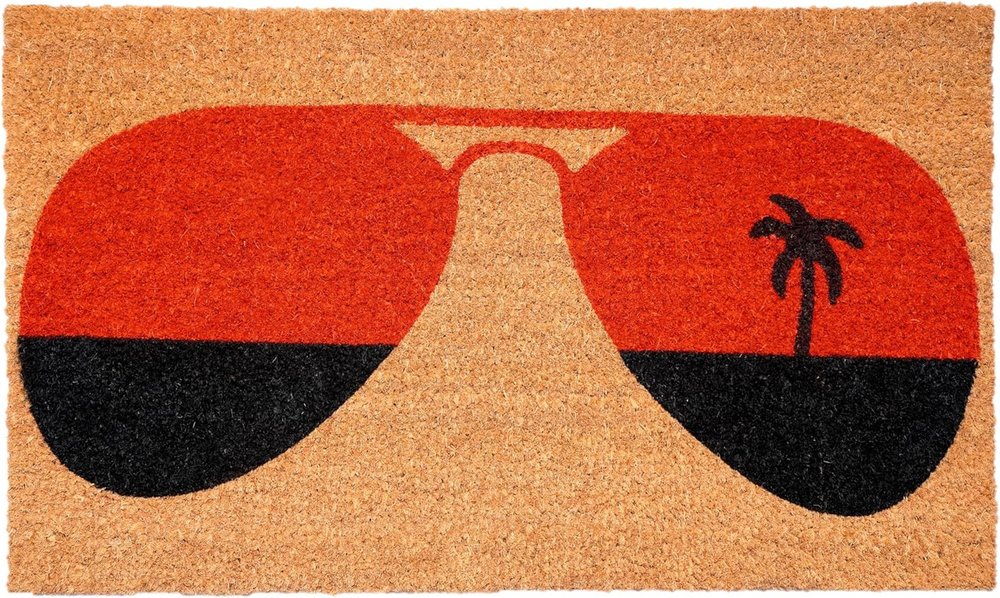 17" X 29" Natural And Red Summer Tropical Outdoor Coir Door Mat HomeRoots