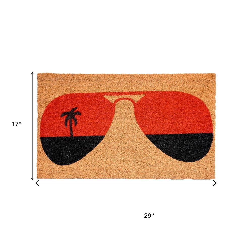 17" X 29" Natural And Red Summer Tropical Outdoor Coir Door Mat HomeRoots