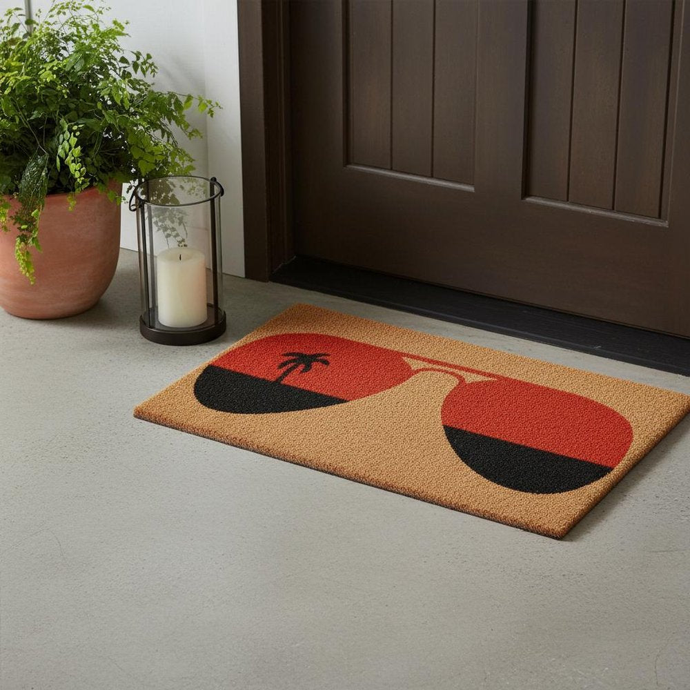 17" X 29" Natural And Red Summer Tropical Outdoor Coir Door Mat HomeRoots