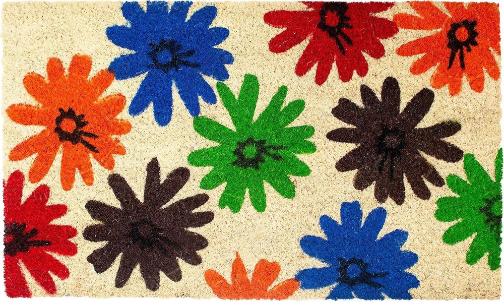 17" X 29" Natural Blue Green And Orange  Floral Outdoor Coir Door Mat HomeRoots