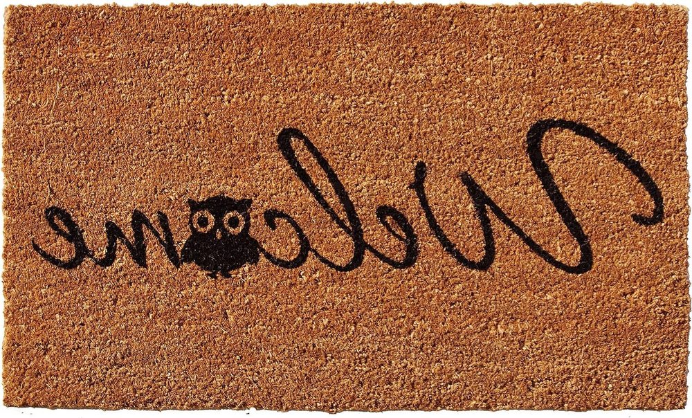 17" X 29" Black And Natural Owl Welcome Outdoor Coir Door Mat HomeRoots