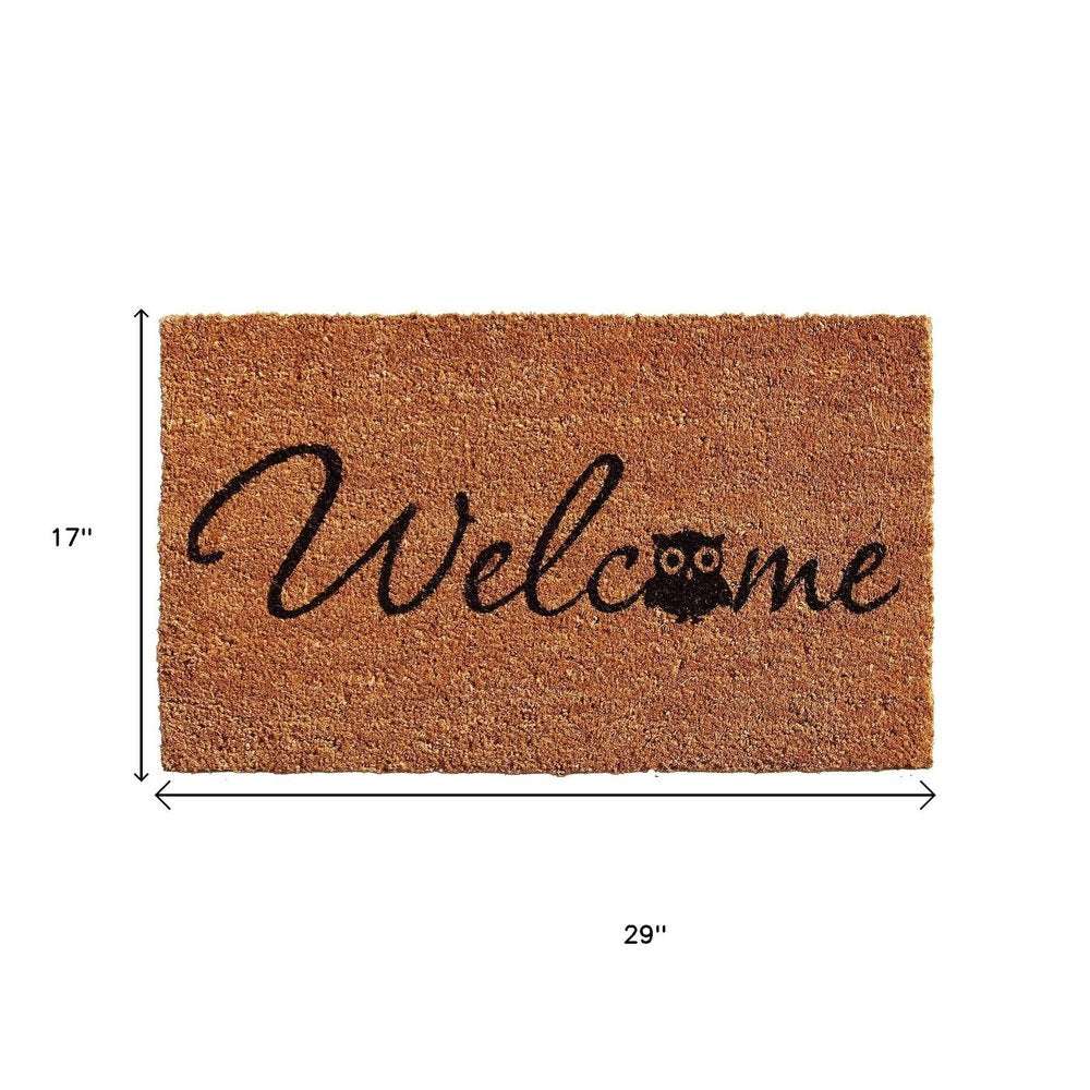 17" X 29" Black And Natural Owl Welcome Outdoor Coir Door Mat HomeRoots
