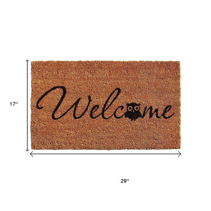 17" X 29" Black And Natural Owl Welcome Outdoor Coir Door Mat HomeRoots