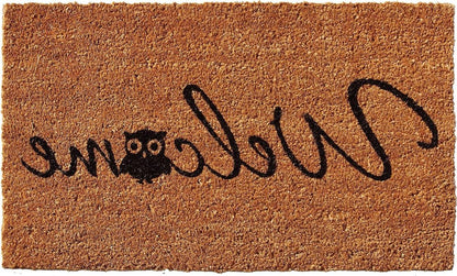 17" X 29" Black And Natural Owl Welcome Outdoor Coir Door Mat HomeRoots