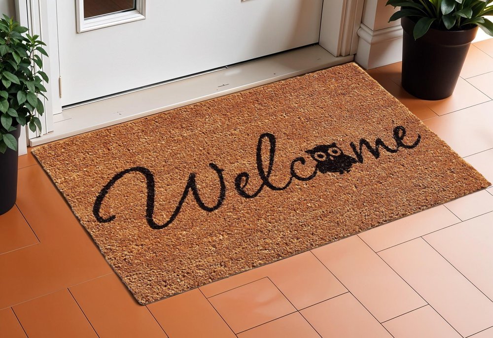 17" X 29" Black And Natural Owl Welcome Outdoor Coir Door Mat — view 6