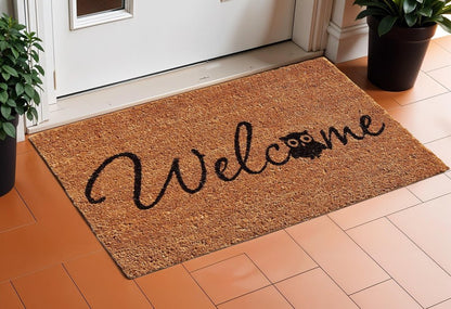 17" X 29" Black And Natural Owl Welcome Outdoor Coir Door Mat HomeRoots