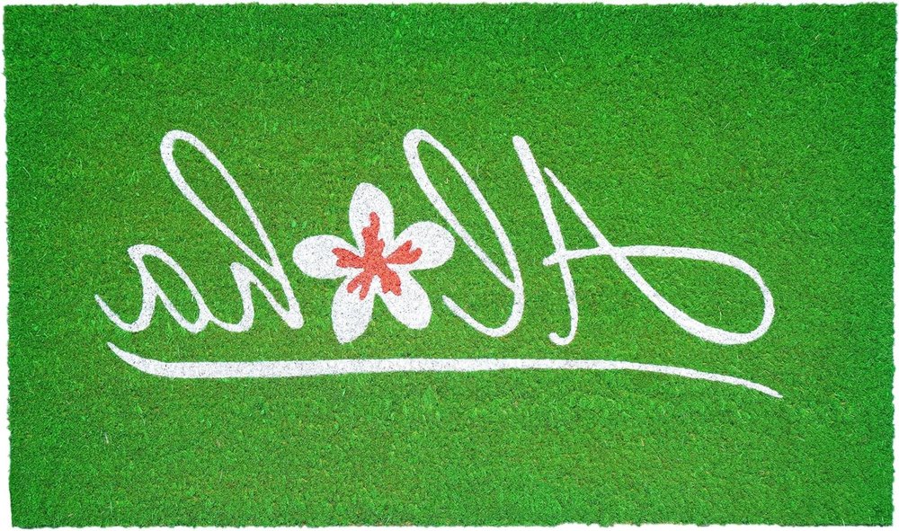 17" X 29" Green And White Aloha Outdoor Coir Door Mat — view 3