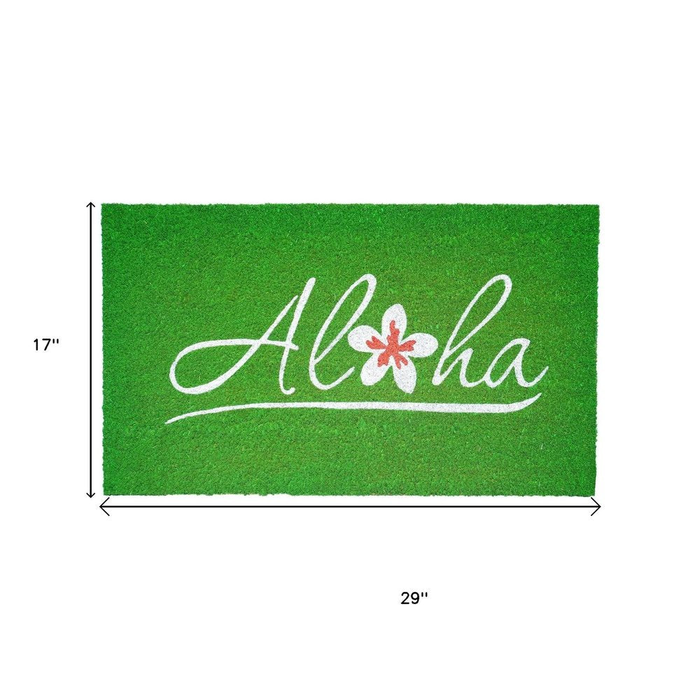 17" X 29" Green And White Aloha Outdoor Coir Door Mat — view 7